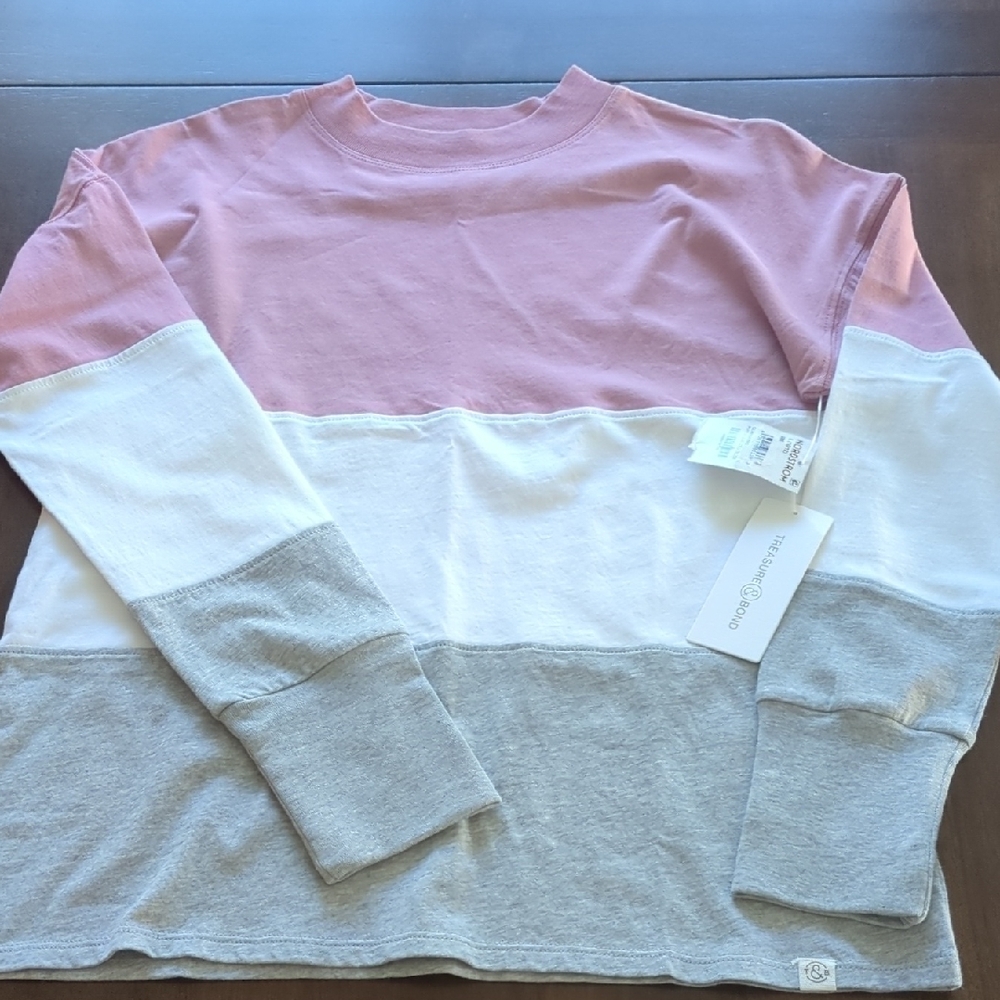 Treasure & Bond Pink and Gray Long Sleeve Shirt